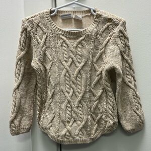 Koala Kids Girls Tan cableknit sweater gold specks and decorative buttons 18-24m